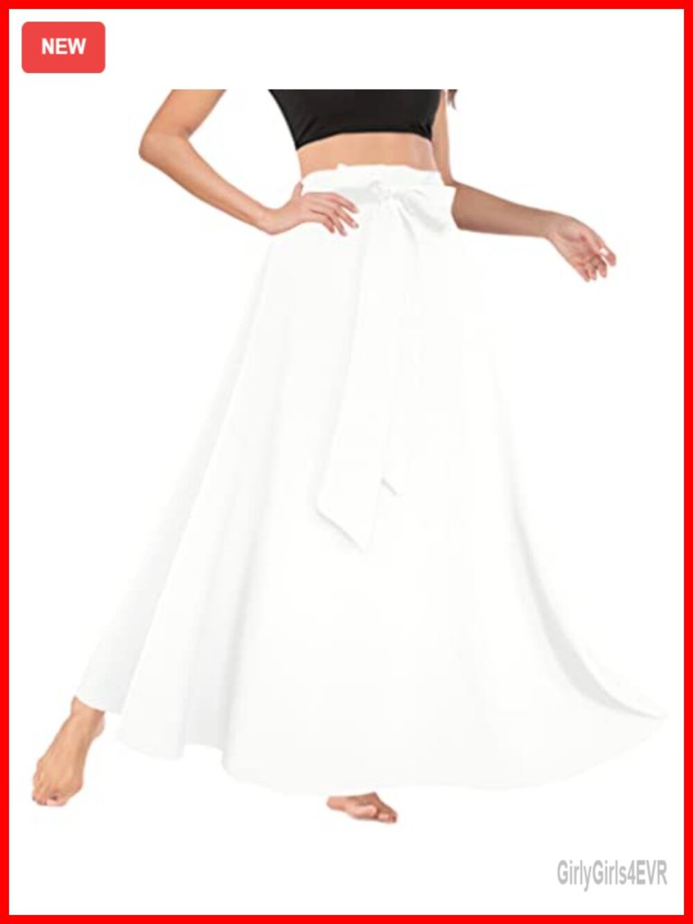 Women's High Waist A-Line Flowy Maxi Skirt with Pockets Tie Front
